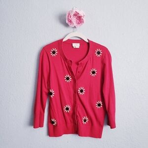 Women's Pink Daisy Embellished Cardigan Sweater
